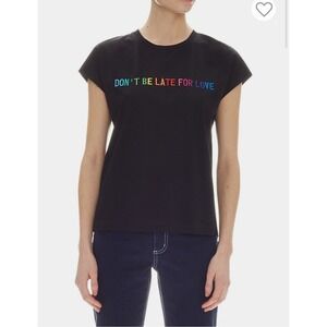 Sandro  Zoelie Embroidered‎ Slogan T-Shirt Don't Be Late For Love Embroidered